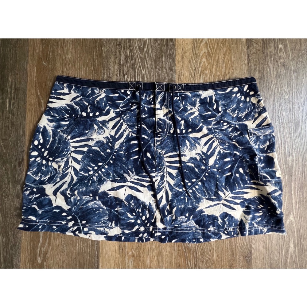 Nautica Swim Skirt Women XL Blue Tropical Monstera Leaf Print Nylon Drawstring